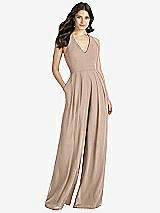 Front View Thumbnail - Topaz V-Neck Backless Pleated Front Jumpsuit