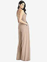 Rear View Thumbnail - Topaz V-Neck Backless Pleated Front Jumpsuit