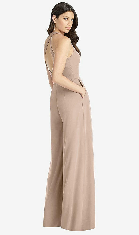 Back View - Topaz V-Neck Backless Pleated Front Jumpsuit