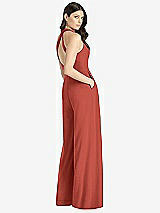 Rear View Thumbnail - Amber Sunset V-Neck Backless Pleated Front Jumpsuit