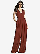 Front View Thumbnail - Auburn Moon V-Neck Backless Pleated Front Jumpsuit