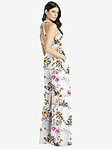 Rear View Thumbnail - Butterfly Botanica Ivory V-Neck Backless Pleated Front Jumpsuit