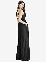 Rear View Thumbnail - Black V-Neck Backless Pleated Front Jumpsuit
