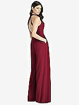 Rear View Thumbnail - Burgundy V-Neck Backless Pleated Front Jumpsuit