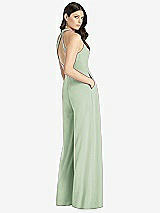 Rear View Thumbnail - Celadon V-Neck Backless Pleated Front Jumpsuit