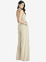 Rear View Thumbnail - Champagne V-Neck Backless Pleated Front Jumpsuit