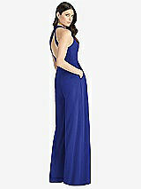 Rear View Thumbnail - Cobalt Blue V-Neck Backless Pleated Front Jumpsuit