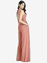 Rear View Thumbnail - Desert Rose V-Neck Backless Pleated Front Jumpsuit