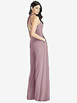 Rear View Thumbnail - Dusty Rose V-Neck Backless Pleated Front Jumpsuit