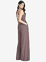Rear View Thumbnail - French Truffle V-Neck Backless Pleated Front Jumpsuit