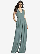 Front View Thumbnail - Icelandic V-Neck Backless Pleated Front Jumpsuit