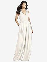 Front View Thumbnail - Ivory V-Neck Backless Pleated Front Jumpsuit