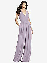 Front View Thumbnail - Lilac Haze V-Neck Backless Pleated Front Jumpsuit