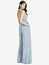 Rear View Thumbnail - Mist V-Neck Backless Pleated Front Jumpsuit