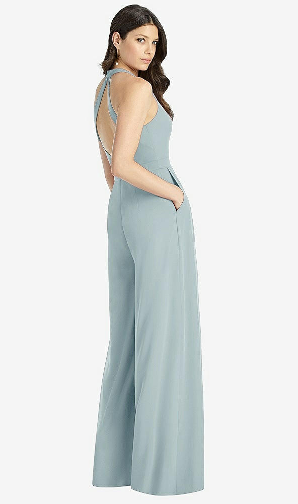 Back View - Morning Sky V-Neck Backless Pleated Front Jumpsuit
