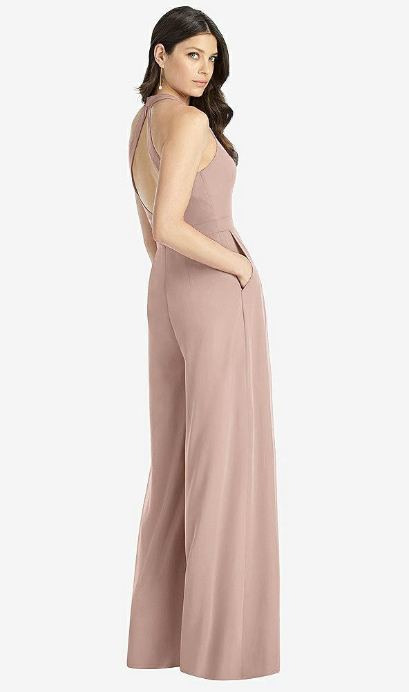 Back View - Neu Nude V-Neck Backless Pleated Front Jumpsuit