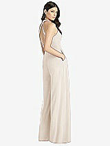 Rear View Thumbnail - Oat V-Neck Backless Pleated Front Jumpsuit