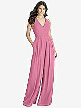Front View Thumbnail - Orchid Pink V-Neck Backless Pleated Front Jumpsuit