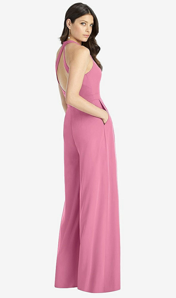 Back View - Orchid Pink V-Neck Backless Pleated Front Jumpsuit