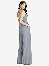 Rear View Thumbnail - Platinum V-Neck Backless Pleated Front Jumpsuit