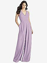 Front View Thumbnail - Pale Purple V-Neck Backless Pleated Front Jumpsuit