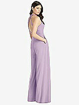 Rear View Thumbnail - Pale Purple V-Neck Backless Pleated Front Jumpsuit
