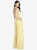 Rear View Thumbnail - Pale Yellow V-Neck Backless Pleated Front Jumpsuit
