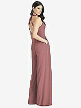 Rear View Thumbnail - Rosewood V-Neck Backless Pleated Front Jumpsuit