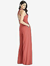 Rear View Thumbnail - Coral Pink V-Neck Backless Pleated Front Jumpsuit