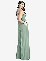 Rear View Thumbnail - Seagrass V-Neck Backless Pleated Front Jumpsuit