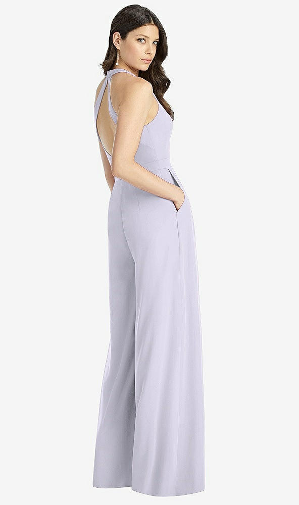 Back View - Silver Dove V-Neck Backless Pleated Front Jumpsuit