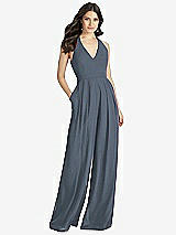 Front View Thumbnail - Silverstone V-Neck Backless Pleated Front Jumpsuit