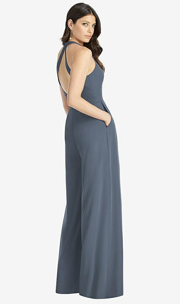 Back View - Silverstone V-Neck Backless Pleated Front Jumpsuit