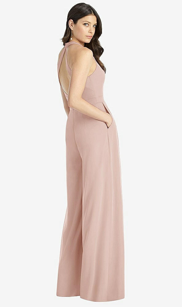 Back View - Toasted Sugar V-Neck Backless Pleated Front Jumpsuit