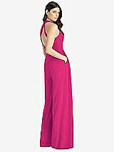 Rear View Thumbnail - Think Pink V-Neck Backless Pleated Front Jumpsuit