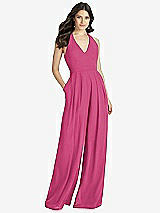 Front View Thumbnail - Tea Rose V-Neck Backless Pleated Front Jumpsuit
