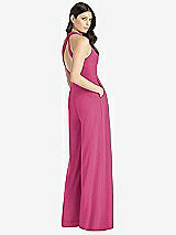 Rear View Thumbnail - Tea Rose V-Neck Backless Pleated Front Jumpsuit