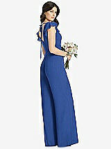 Rear View Thumbnail - Classic Blue Ruffled Sleeve Low V-Back Jumpsuit - Adelaide
