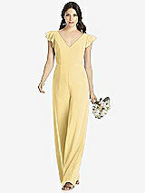 Front View Thumbnail - Buttercup Ruffled Sleeve Low V-Back Jumpsuit - Adelaide