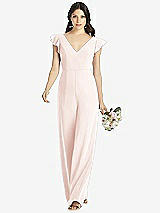 Front View Thumbnail - Blush Ruffled Sleeve Low V-Back Jumpsuit - Adelaide