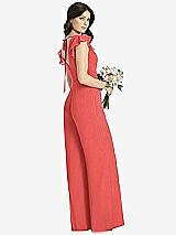 Rear View Thumbnail - Perfect Coral Ruffled Sleeve Low V-Back Jumpsuit - Adelaide