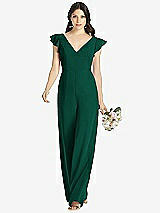 Front View Thumbnail - Hunter Green Ruffled Sleeve Low V-Back Jumpsuit - Adelaide