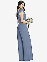 Rear View Thumbnail - Larkspur Blue Ruffled Sleeve Low V-Back Jumpsuit - Adelaide