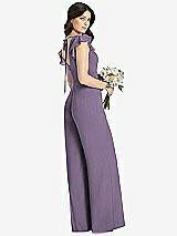 Rear View Thumbnail - Lavender Ruffled Sleeve Low V-Back Jumpsuit - Adelaide