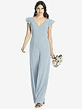 Front View Thumbnail - Mist Ruffled Sleeve Low V-Back Jumpsuit - Adelaide
