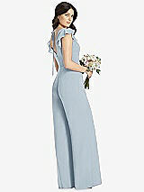 Rear View Thumbnail - Mist Ruffled Sleeve Low V-Back Jumpsuit - Adelaide