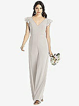 Front View Thumbnail - Oyster Ruffled Sleeve Low V-Back Jumpsuit - Adelaide