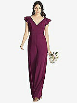 Front View Thumbnail - Ruby Ruffled Sleeve Low V-Back Jumpsuit - Adelaide