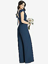 Rear View Thumbnail - Sofia Blue Ruffled Sleeve Low V-Back Jumpsuit - Adelaide