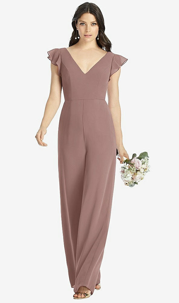Front View - Sienna Ruffled Sleeve Low V-Back Jumpsuit - Adelaide